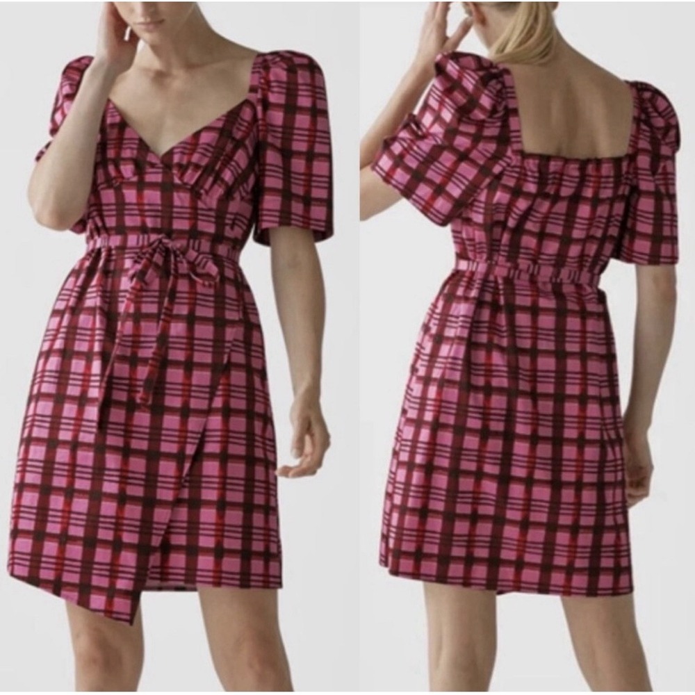 Baum Und Pferdgarten Arvia Pink Plaid Wrap Dress EU 44 US Sz L 12/14‎